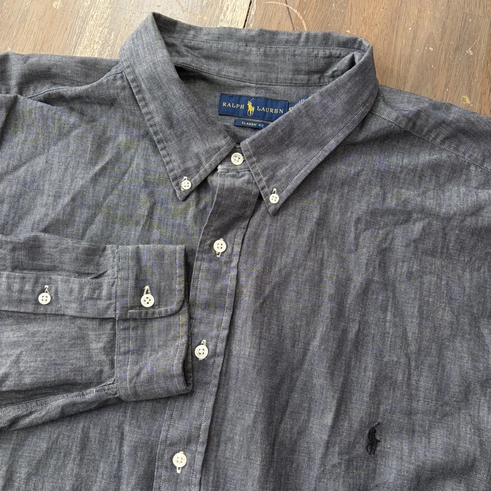 Polo Ralph Lauren Shirt Mens 4XLT Tall Classic Chambray Gray Button Long Sleeve